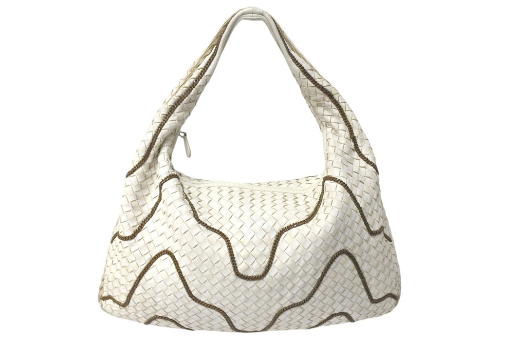BOTTEGA VENETA ボッテガヴェネタ ホーボー イントレチャート ワンショルダーバッグ 169867 ホワイト 美品 中古 4c076396