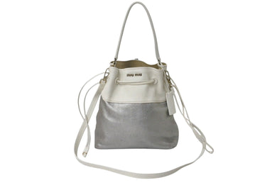 MIUMIU ミュウミュウ マドラス ハンドバッグ ショルダーバッグ R1129C バイカラー ホワイト シルバー レザー シルバー金具 中古 4c076630