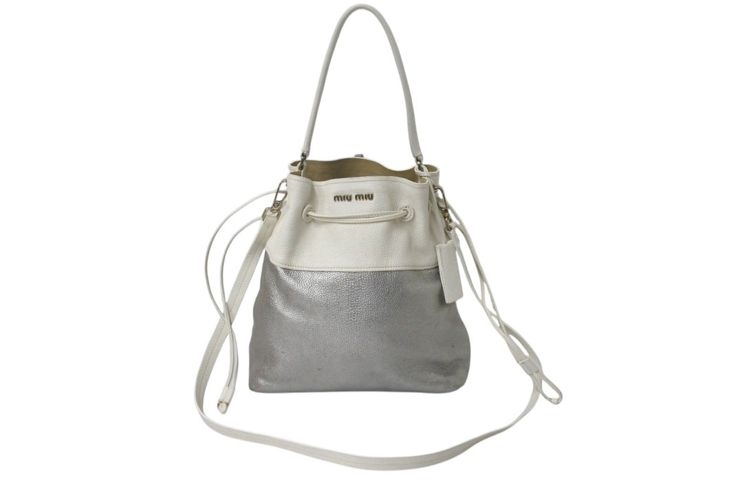 MIUMIU ミュウミュウ マドラス ハンドバッグ ショルダーバッグ R1129C バイカラー ホワイト シルバー レザー シルバー金具 中古 4c076630