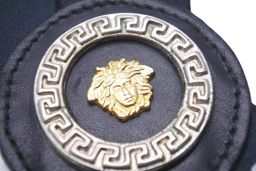 VERSACE ベルサーチ サスペンダー メデューサ ヴィンテージ シルバー ネイビー×ホワイト 美品 中古 8124