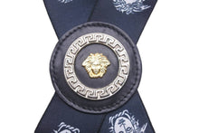 画像をギャラリービューアに読み込む, VERSACE ベルサーチ サスペンダー メデューサ ヴィンテージ シルバー ネイビー×ホワイト 美品 中古 8124