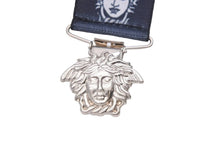 画像をギャラリービューアに読み込む, VERSACE ベルサーチ サスペンダー メデューサ ヴィンテージ シルバー ネイビー×ホワイト 美品 中古 8124