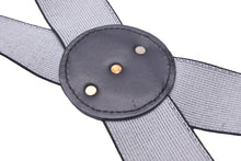 画像をギャラリービューアに読み込む, VERSACE ベルサーチ サスペンダー メデューサ ヴィンテージ シルバー ネイビー×ホワイト 美品 中古 8124