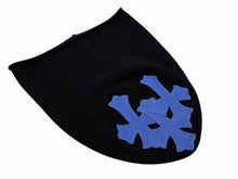 画像をギャラリービューアに読み込む, 新品同様 CHROME HEARTS クロムハーツ クロスパッチ ニットキャップ ビーニー カシミヤ レザー ブルー ブラック ONE SIZE 中古 4b008315