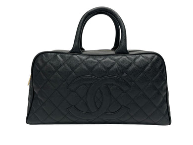 極美品 CHANEL シャネル ボストンバッグ ボーリングボストンバック キャビアスキン 8番台 ブラック ゴールド金具 中古 4b009130