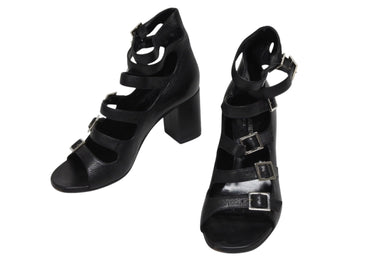 極美品 SAINT LAURENT サンローラン 6連ベルトサンダル ヒール チャンキーソール レザー ブラック シルバー金具 サイズ38 中古 4b009954