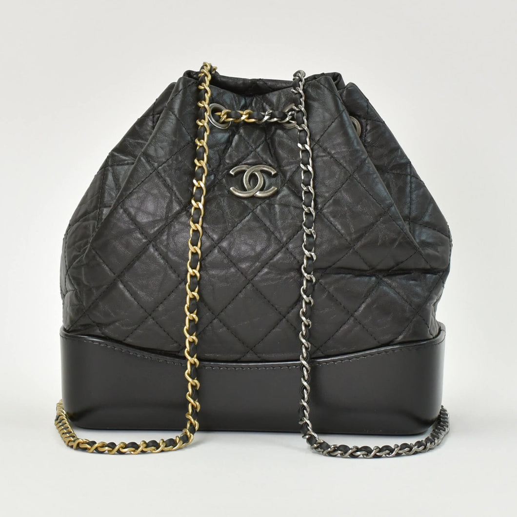 極美品 CHANEL シャネル ガブリエル スモール バックパック A94485 26番台 ココマーク キルティング カーフスキン ブラック 中古 4b009963