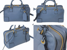 画像をギャラリービューアに読み込む, LOEWE ロエベ アマソナ23 2WAY ハンドバッグ ブルー レザー ショルダーバッグ ロゴ 352 30 N71 ゴールド金具 美品 中古 4c073045
