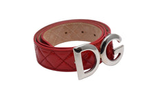 画像をギャラリービューアに読み込む, 極美品 DOLCE&amp;GABBANA ドルチェアンドガッバーナ キルティングベルト D&amp;G ロゴバックル レッド レザー シルバー金具 中古 4c075465