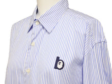 画像をギャラリービューアに読み込む, BAPE ベイプ シャツ ストライプ メンズ M アベイシング エイプ 胸 ロゴ 長袖 ブルー ホワイト 良好 26194