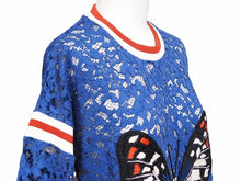 画像をギャラリービューアに読み込む, GUCCI グッチ 半袖 トップス レース 刺繍 トリコロール 蝶 ブルー 434551-X5E56 サイズL レディース 良好 N34697