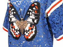 画像をギャラリービューアに読み込む, GUCCI グッチ 半袖 トップス レース 刺繍 トリコロール 蝶 ブルー 434551-X5E56 サイズL レディース 良好 N34697