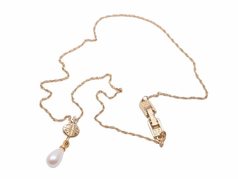 GIVENCHY ジバンシー ネックレス パール ラインストーン ゴールド チェーン 4.8g ユニセックス 中古 38897