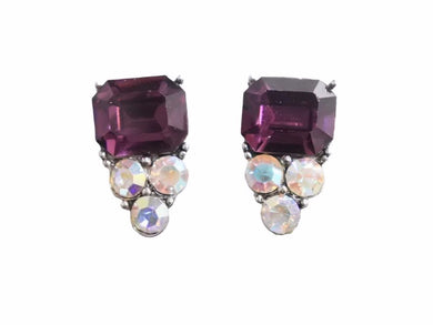 GIVENCHY ジバンシー イヤリング ライン カラーストーン メタル パープル シルバー アクセサリー 美品 38945