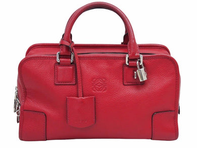 ロエベ LOEWE アマソナ28 レザー ハンドバッグ レッド 赤系 051112 カデナ クロシェット付き 良品 中古 39611