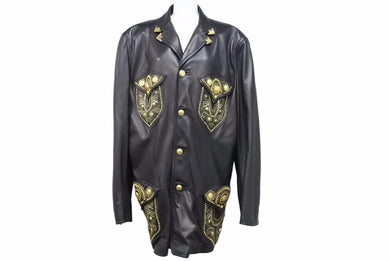 激レア VERSACE ヴェルサーチ レザーテーラードジャケット メデューサボタン アウター ブラック ヴィンテージ 美品 42023