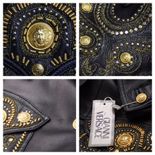 画像をギャラリービューアに読み込む, 激レア VERSACE ヴェルサーチ レザーテーラードジャケット メデューサボタン アウター ブラック ヴィンテージ 美品 42023