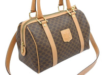 画像をギャラリービューアに読み込む, CELINE セリーヌ マカダム柄 2way ハンドバッグ ショルダーバッグ M11 ロゴ ゴールド金具 カバン 鞄 ブラウン 美品 中古 42514