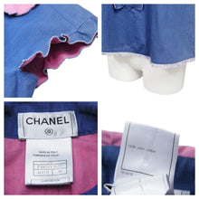 Load image into Gallery viewer, CHANEL シャネル ノースリーブ シャツ トップス ココマークボタン P30031V20257 コットン ブルー ピンク サイズ34 美品 中古 43397