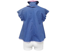 Load image into Gallery viewer, CHANEL シャネル ノースリーブ シャツ トップス ココマークボタン P30031V20257 コットン ブルー ピンク サイズ34 美品 中古 43397