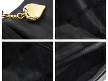画像をギャラリービューアに読み込む, MOSCHINO モスキーノ ハートキルティングレザーチェーンショルダーバッグ ヴィンテージ レザー ブラック ゴールド 美品 中古 43893