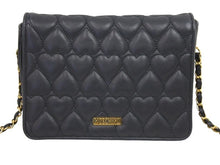 画像をギャラリービューアに読み込む, MOSCHINO モスキーノ ハートキルティングレザーチェーンショルダーバッグ ヴィンテージ レザー ブラック ゴールド 美品 中古 43893