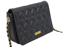 画像をギャラリービューアに読み込む, MOSCHINO モスキーノ ハートキルティングレザーチェーンショルダーバッグ ヴィンテージ レザー ブラック ゴールド 美品 中古 43893