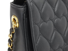 画像をギャラリービューアに読み込む, MOSCHINO モスキーノ ハートキルティングレザーチェーンショルダーバッグ ヴィンテージ レザー ブラック ゴールド 美品 中古 43893