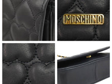 画像をギャラリービューアに読み込む, MOSCHINO モスキーノ ハートキルティングレザーチェーンショルダーバッグ ヴィンテージ レザー ブラック ゴールド 美品 中古 43893