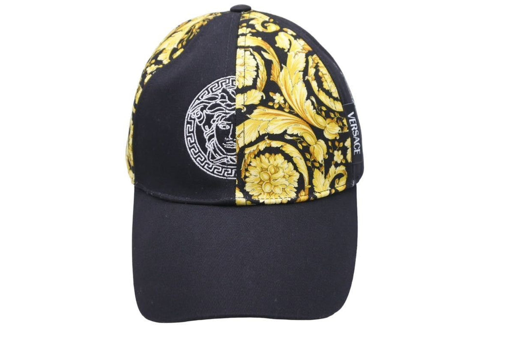 VERSACE ヴェルサーチ バロッコプリント メデューサ キャップ ブラック ゴールド ロゴ 帽子 サイズ59 美品 中古 44310
