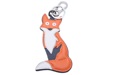 LOEWE ロエベ レザー キツネ 動物 ストラップ チャーム オレンジ ホワイト 美品 中古 45912 正