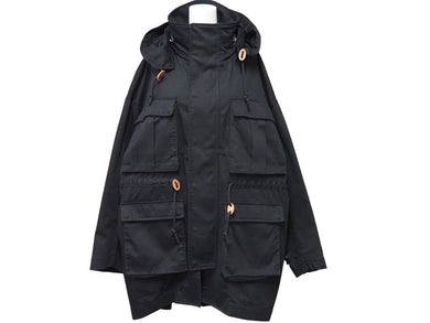 極美品 LOEWE ロエベ マルチポケット ミリタリー フード コート ブラック H526330X78 アウター コットン 黒 サイズ44 中古 46189