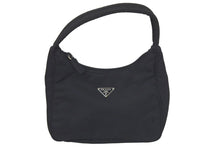 画像をギャラリービューアに読み込む, PRADA プラダ MV515 ホーボー ハンドバッグ ミニバッグ 三角ロゴ金具 プレート ナイロン ブラック レディース 美品 中古 46252