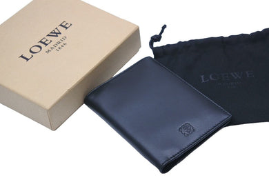 LOEWE ロエベ 二つ折り財布 カードケース 札入れ アナグラム ワンポイントロゴ 0008747115 ナッパレザー ブラック 美品 中古 46268