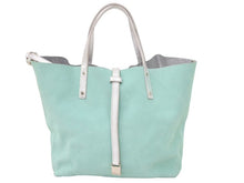 画像をギャラリービューアに読み込む, Tiffany ティファニー ハンドバッグ レザー×スエード シルバー×グリーン リバーシブル ポーチ付き 美品 中古 46495