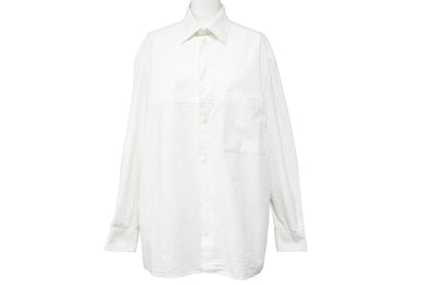 Loewe ロエベ アナグラム ジャガード 総柄 長袖シャツ 無地 胸ポケット イタリア製 コットン ホワイト 美品 中古 46454