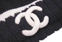 画像をギャラリービューアに読み込む, CHANEL シャネル ココマークロゴ ニット帽 帽子 キャップ ビーニー カシミア ブラック ホワイト 美品 中古 46588