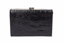 画像をギャラリービューアに読み込む, VERSACE ヴェルサーチ クラッチバッグ ポーチ クロコ柄 がま口 レザー ブラック シルバー金具 レディース 保存袋有 良品 中古 47891