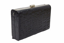 画像をギャラリービューアに読み込む, VERSACE ヴェルサーチ クラッチバッグ ポーチ クロコ柄 がま口 レザー ブラック シルバー金具 レディース 保存袋有 良品 中古 47891