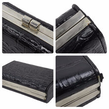 画像をギャラリービューアに読み込む, VERSACE ヴェルサーチ クラッチバッグ ポーチ クロコ柄 がま口 レザー ブラック シルバー金具 レディース 保存袋有 良品 中古 47891