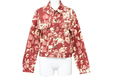 Jean Paul Gaultier ジャンポール・ゴルチェ フェイスプリントデニムジャケット ボルドー ホワイト サイズ42 美品 中古 48105