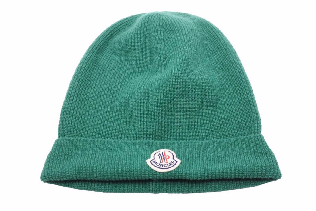 MONCLER モンクレール ニットキャップ グリーン ロゴ 帽子 ウール 緑 B20910023099 999C1 美品 中古 49436