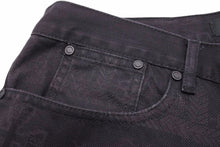 画像をギャラリービューアに読み込む, Givenchy ジバンシー デニムパンツ クロス 模様 ペイント チュニジア製 コットン レザー ブラック サイズ31 美品 中古 49585