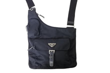 画像をギャラリービューアに読み込む, PRADA プラダ ロゴプレート ショルダーバッグ クロスボディバッグ BT0520 テスートナイロン ブラック 美品 中古 51846