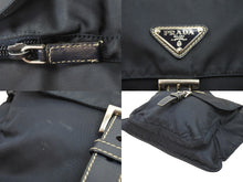 画像をギャラリービューアに読み込む, PRADA プラダ ロゴプレート ショルダーバッグ クロスボディバッグ BT0520 テスートナイロン ブラック 美品 中古 51846