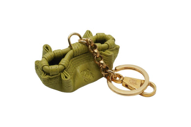 LOEWE ロエベ チャーム アクセサリー 小物 アナグラム ナッパレザー グリーン ゴールド金具 美品 中古 52019