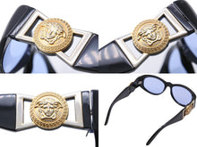 画像をギャラリービューアに読み込む, VERSACE ヴェルサーチ サングラス MOD 424 COL 852 BK メデューサ ブラック ゴールド金具 ブルーレンズ 中古 52097