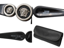 画像をギャラリービューアに読み込む, GIANNIVERSACE ジャンヌヴェルサーチ サングラス オーバル メデューサ ロゴ プラスチック メタル ブラック 美品 中古 52102