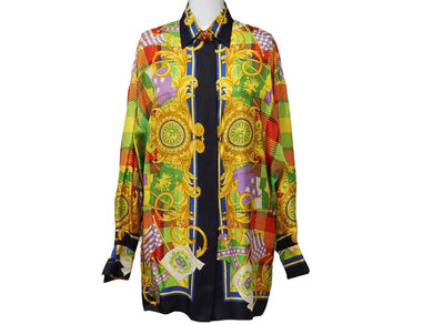 Gianni Versace ジャンニ・ヴェルサーチ 長袖シャツ バロッコ 総柄 マルチカラー シルク サイズ38 良品 中古 52204
