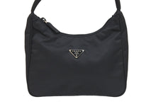画像をギャラリービューアに読み込む, PRADA プラダ ハンドバッグ ブラック ナイロン MV519 シルバー金具 三角プレート 美品 中古 52374 正規品